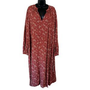 Treasure & Bond Shirred Long Sleeve Ditsy Floral Midi Dress